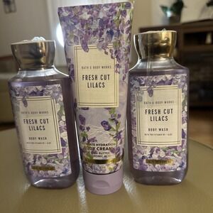 Bath and Body Works Fresh Cut Lilacs 2 Body Wash and 1 Body Cream